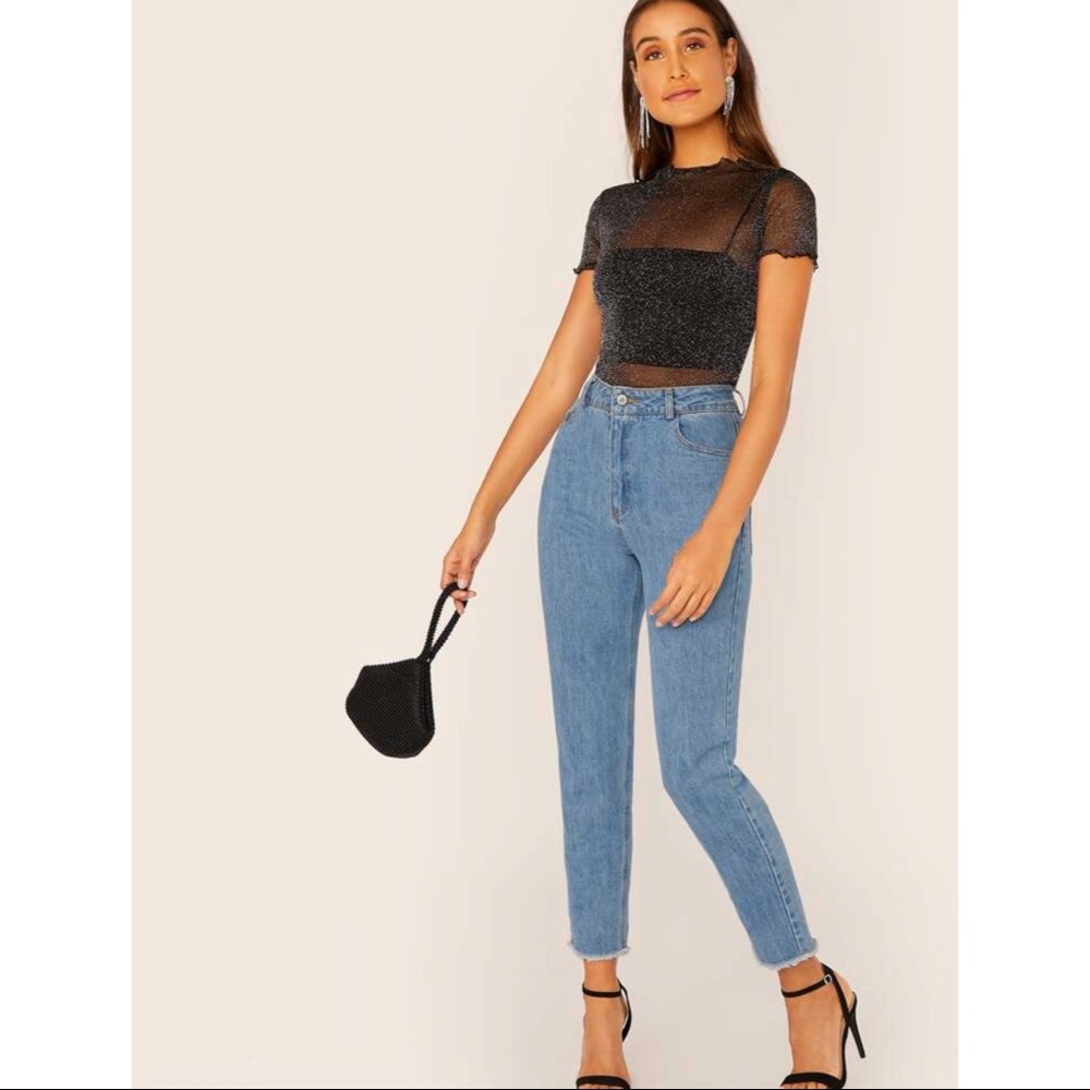 🚫SALE🚫 NWOT Lettuce trim mesh glitter top - Picture 5 of 6